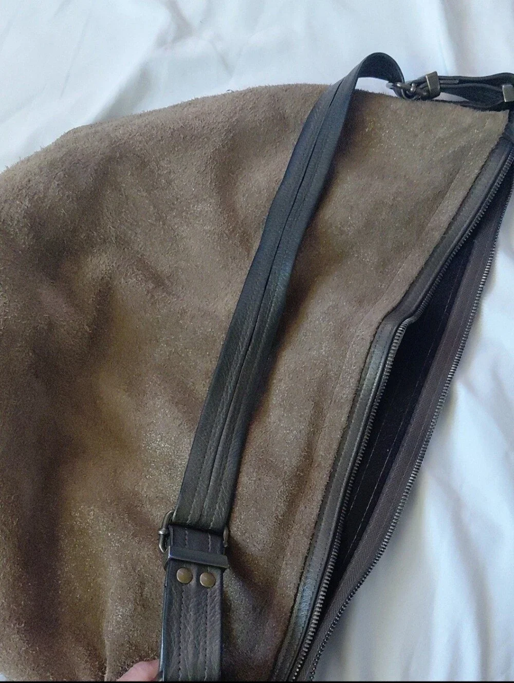 Vintage Natasha Durham Original Hobo Bag Suede Espresso Brown Metallic Dusted